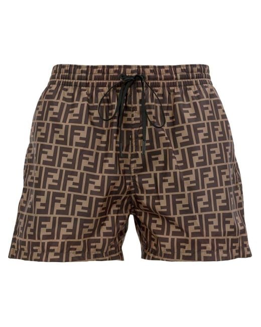 Fendi Synthetic Ff Motif Swim Shorts in Brown for Men - Lyst