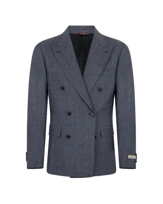 Canali Blue Double-Breasted Blazer for men