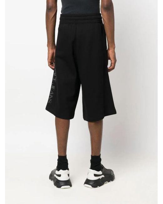 Versace Jeans Couture Black Logo-Print Shorts for men