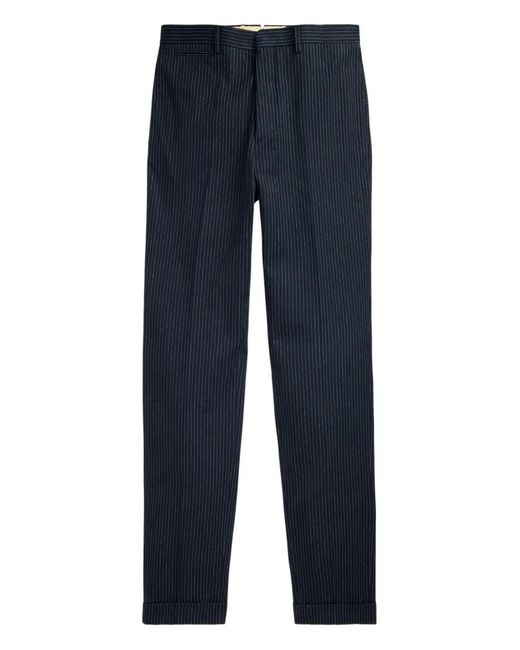 RRL Blue Pinstriped Tailored Trousers for men