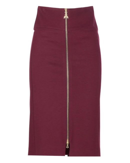 Patrizia Pepe Purple Fitted Midi Skirt With Prominent Front Zipper