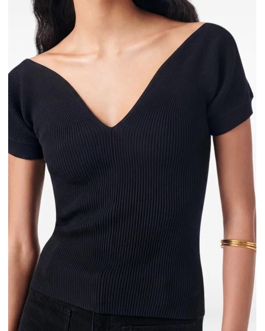Vanessa Bruno Blue Gabaret V-Neck Short-Sleeved Top
