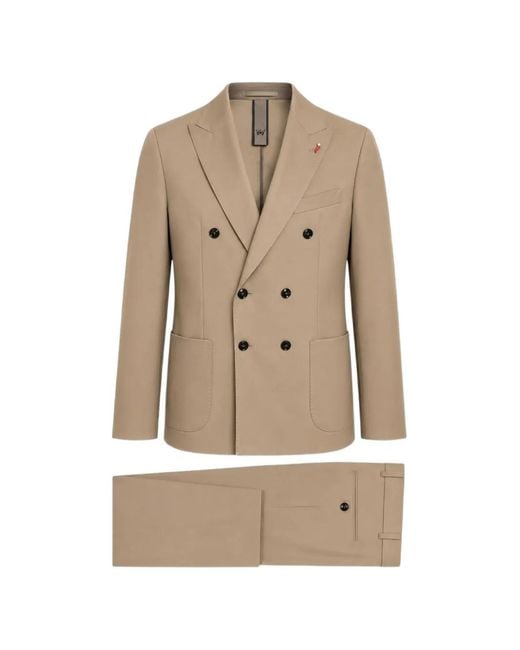 MULISH Natural Double-Breasted Peak-Lapel Suit for men