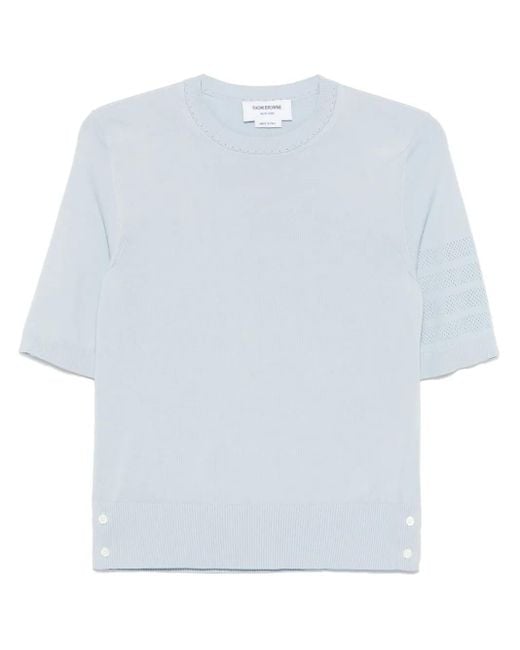 Thom Browne White Jersey Stitch Pointelle 4-Bar Tee