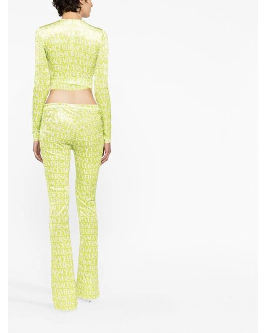 Versace Yellow Logo-Print Cut-Out Crop Top