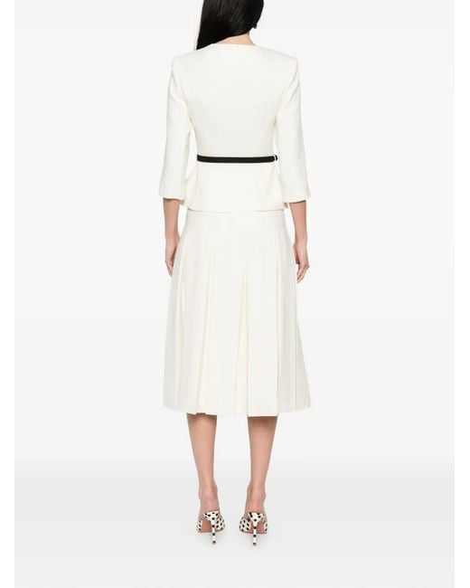 Self-Portrait White Floral-Detail Belted Skirt Suit