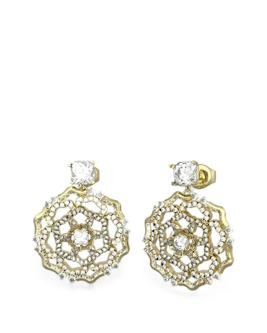 Guess White 35Mm Crystal Peony Pendants Earrings