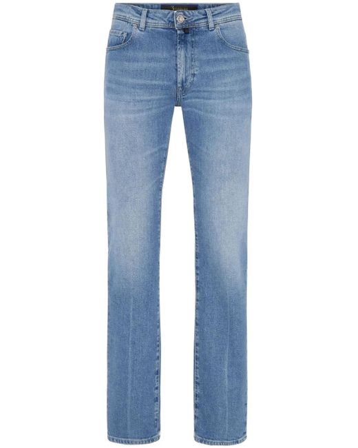 Billionaire Blue Logo-Patch Washed Straight-Leg Jeans for men