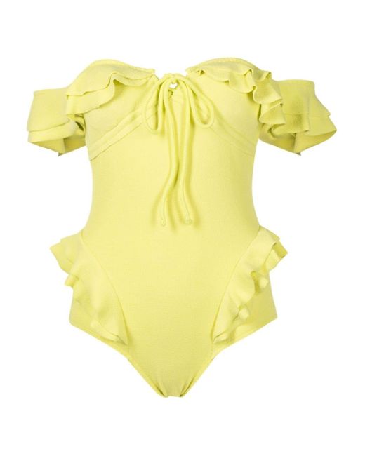 Clube Bossa Yellow Lanzo Ruffled Off-shoulder Swimsuit