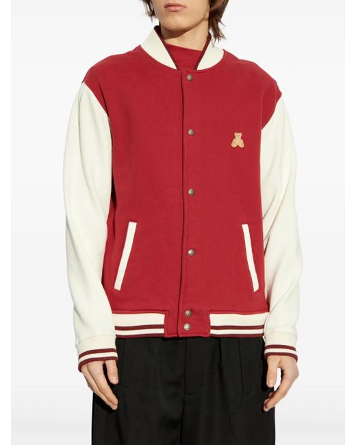 Palm Angels Red Bear-Motif Bomber Jacket for men