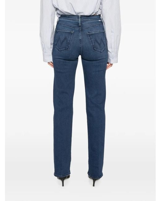 Mother Blue Kick It Zip-Up Straight-Leg Jeans