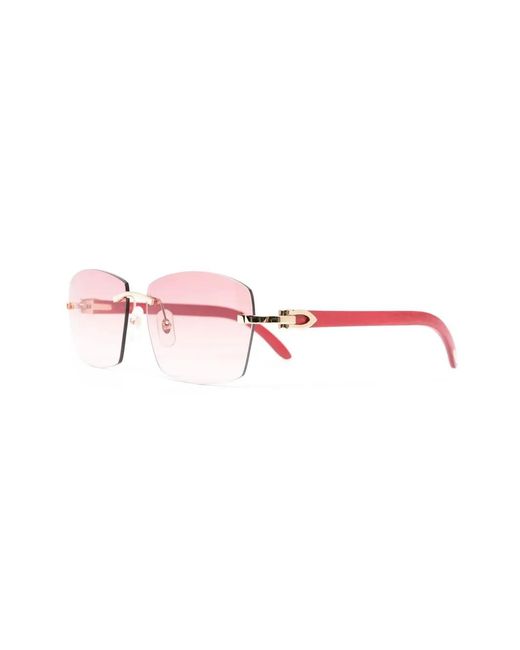 Cartier Pink Rimless Rectangle-Frame Sunglasses