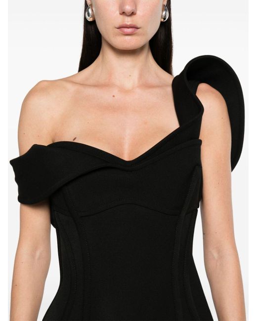 Bottega Veneta Wollen Midi-jurk Met Bustiere in het Black