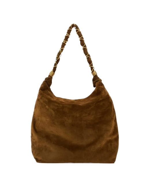 Saint Laurent Brown Amalia Braided-Handle Suede Shoulder Bag
