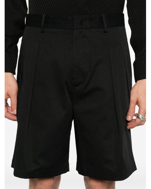Low Brand Black Pleat-detail Shorts for men