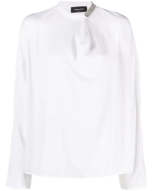 Fabiana Filippi White Crystal-Embellished Blouse