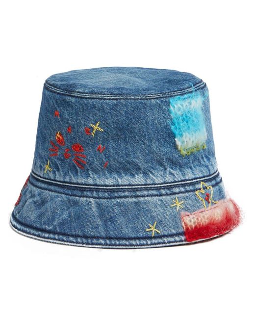 Marni Blue Star-embroidered Denim Bucket Hat