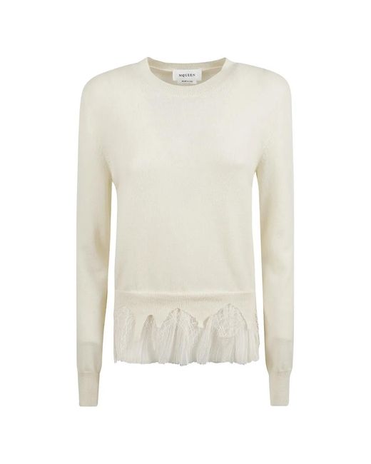 McQueen White Lace Pleated Sweater
