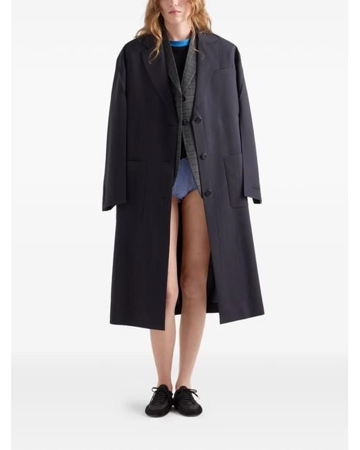 Prada Blue Single-Breasted Light Wool Coat
