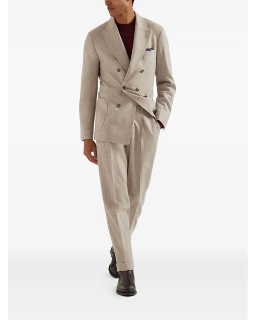 Brunello Cucinelli Natural Double-Breasted Patch-Pocket Blazer for men