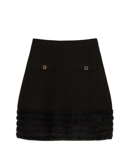 Twinset Black Knit Skirt With-Tone Buttons