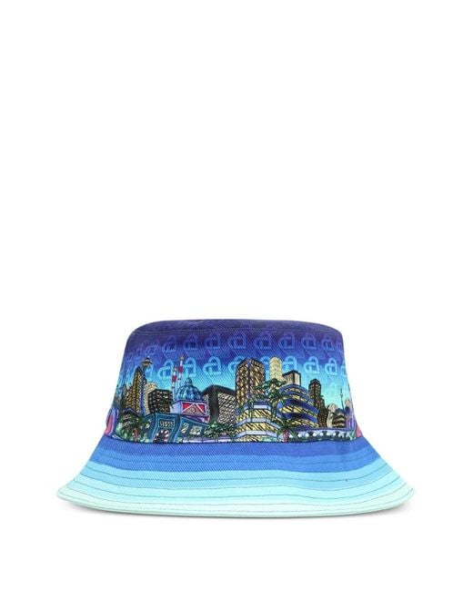 Casablanca Blue Graphic-Print Bucket Hat