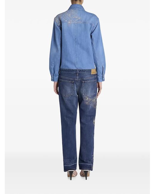 Isabel Marant Blue Imane Embroidered Faded-Effect Jumpsuit