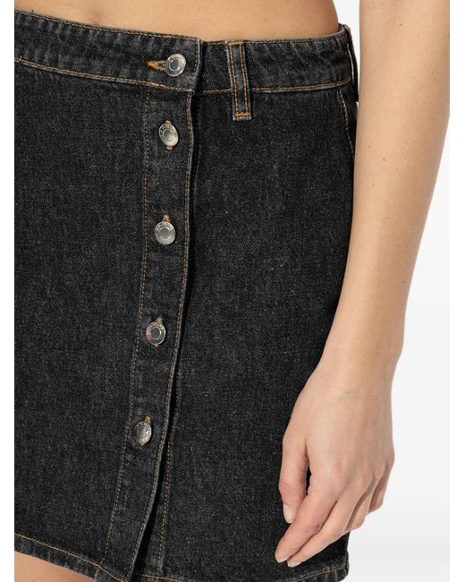 IRO Black Button-Fastening Mini Denim Skirt