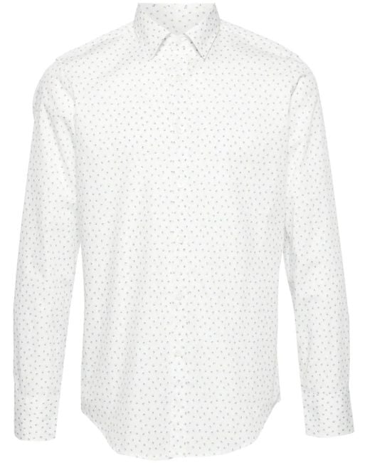 Canali White Leaf-Print Cotton Shirt for men
