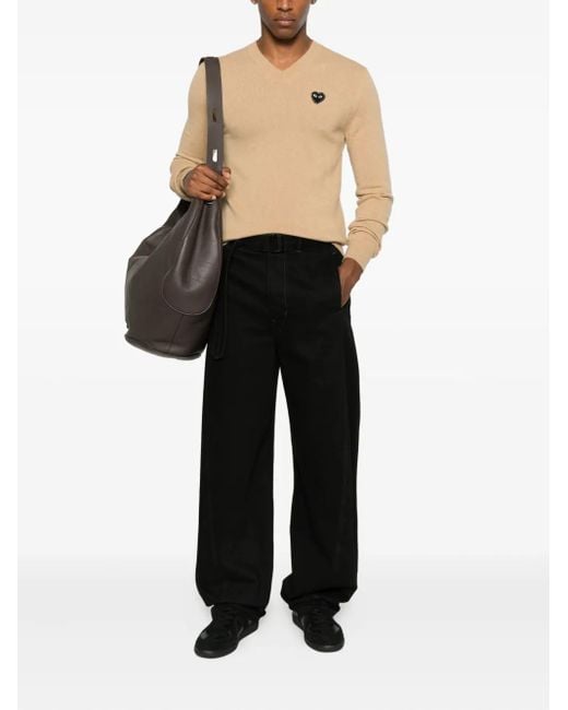 COMME DES GARÇONS PLAY Natural Heart-Embellished V-Neck Sweater