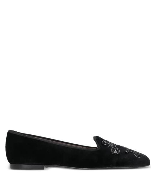 Castaner Black Floral-Motif Velvet Loafers