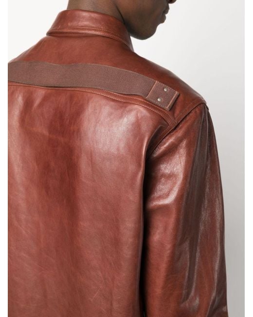 Rick Owens Brown Long-sleeved Leather Shirt Jacket for men
