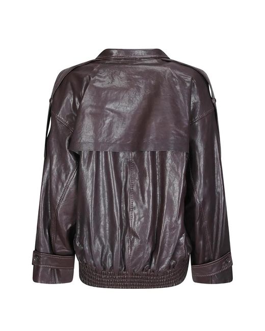 Desa Nineteenseventytwo Purple V-Neck Leather Jacket