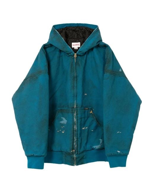 KAMIYA Blue Boro Distressed Zip-Up Jacket for men