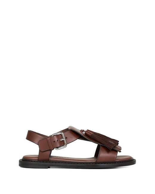 Weekend by Maxmara Brown Fringed T-Bar Leather Sandals