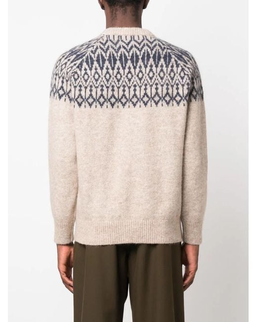 Brunello Cucinelli Pink Patterned-Knit Crew-Neck Jumper for men
