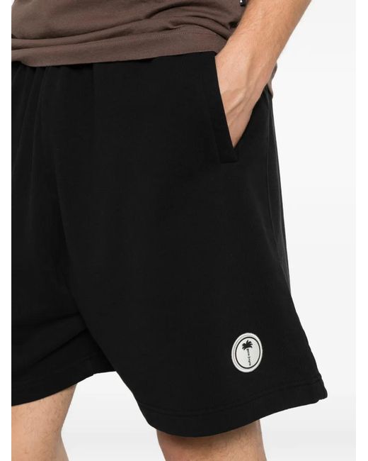 Palm Angels Black Logo-Patch Drawstring Shorts for men