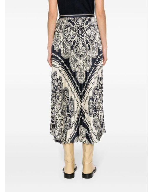 Sandro Gray Paisley-print Pleated Skirt