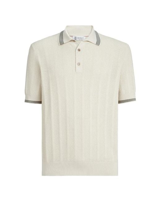 Brunello Cucinelli White Polo Sweater for men