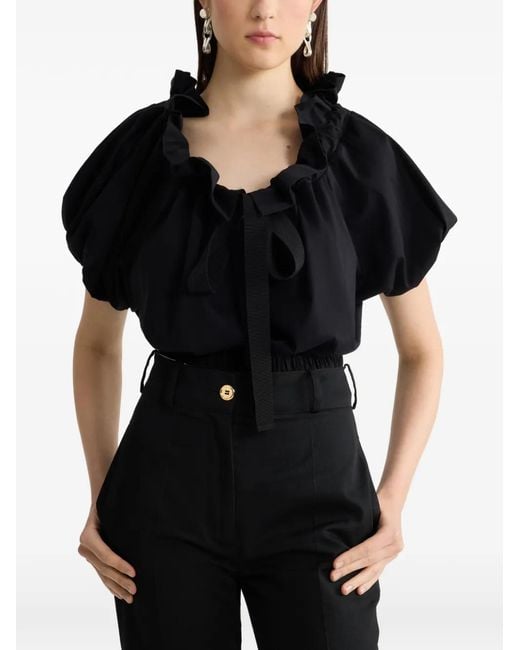 Patou Black Cropped Volume Jersey Top