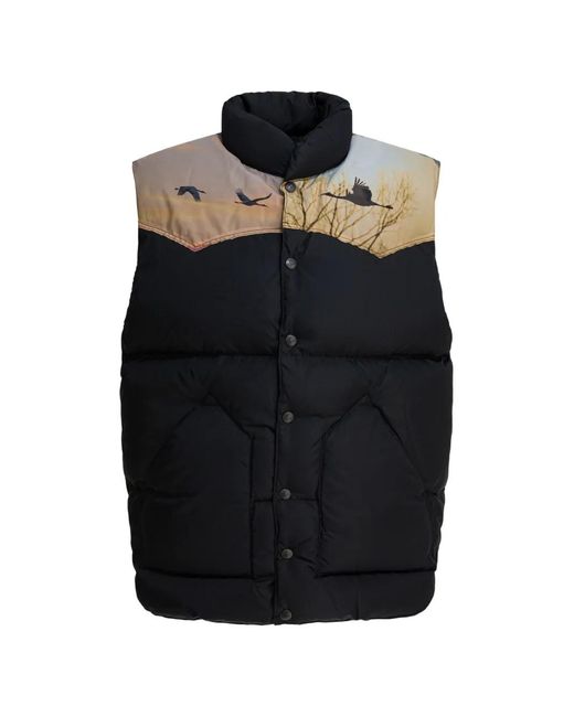 Needles Black X Rocky Mountain Featherbed Graphic-Print Padded Gilet for men