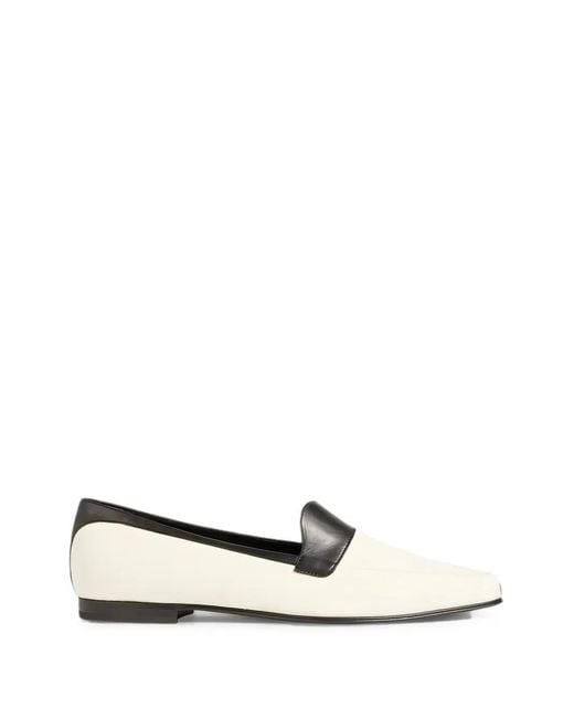 Khaite White Leather-Trimmed Canvas Loafers