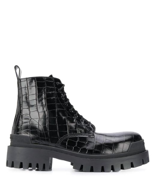Balenciaga Leather Crocodile-effect Biker Boots in Black for Men | Lyst