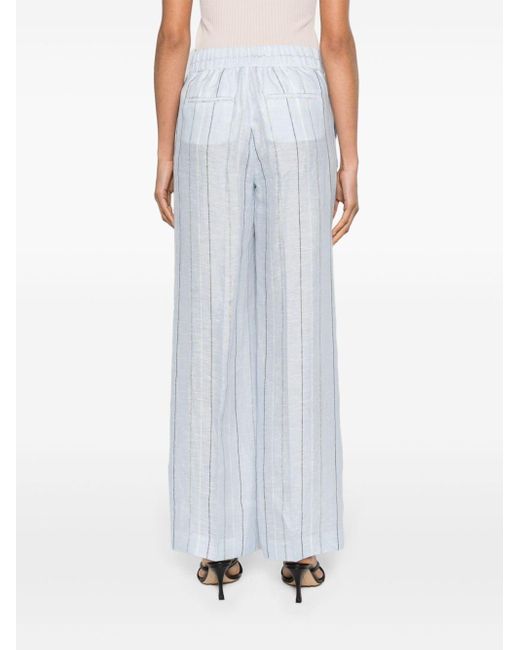 Peserico White Pinstriped Linen Straight Trousers