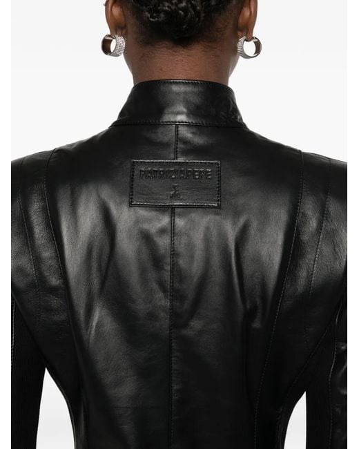 Patrizia Pepe Black Knitted Inserts Leather Biker Jacket