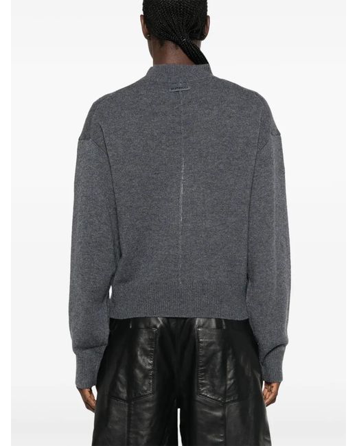 Pinko Gray Ribbed-Trim Mock-Neck Sweater