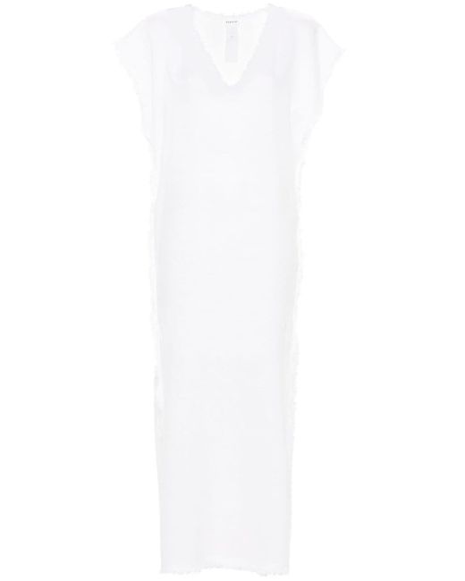 P.A.R.O.S.H. White Frayed-Edge Linen Dress
