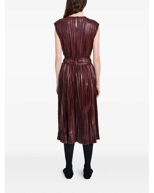 Proenza Schouler Rosalyn Geplooide Leren Midi-Jurk in het Purple