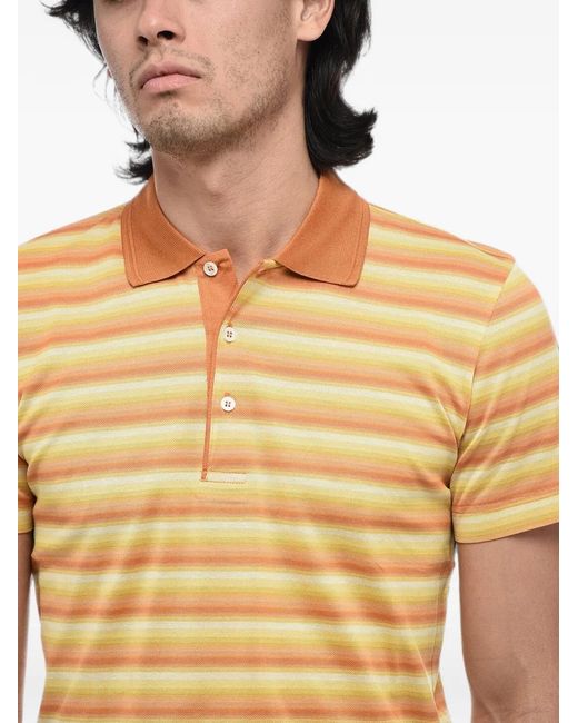 Corneliani Yellow Striped Short-Sleeve Polo Shirt for men