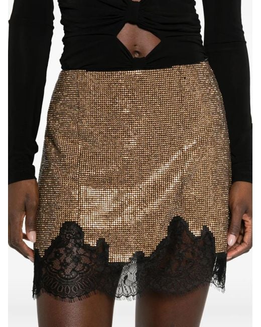 Self-Portrait Brown Lace-Trim Mini Skirt